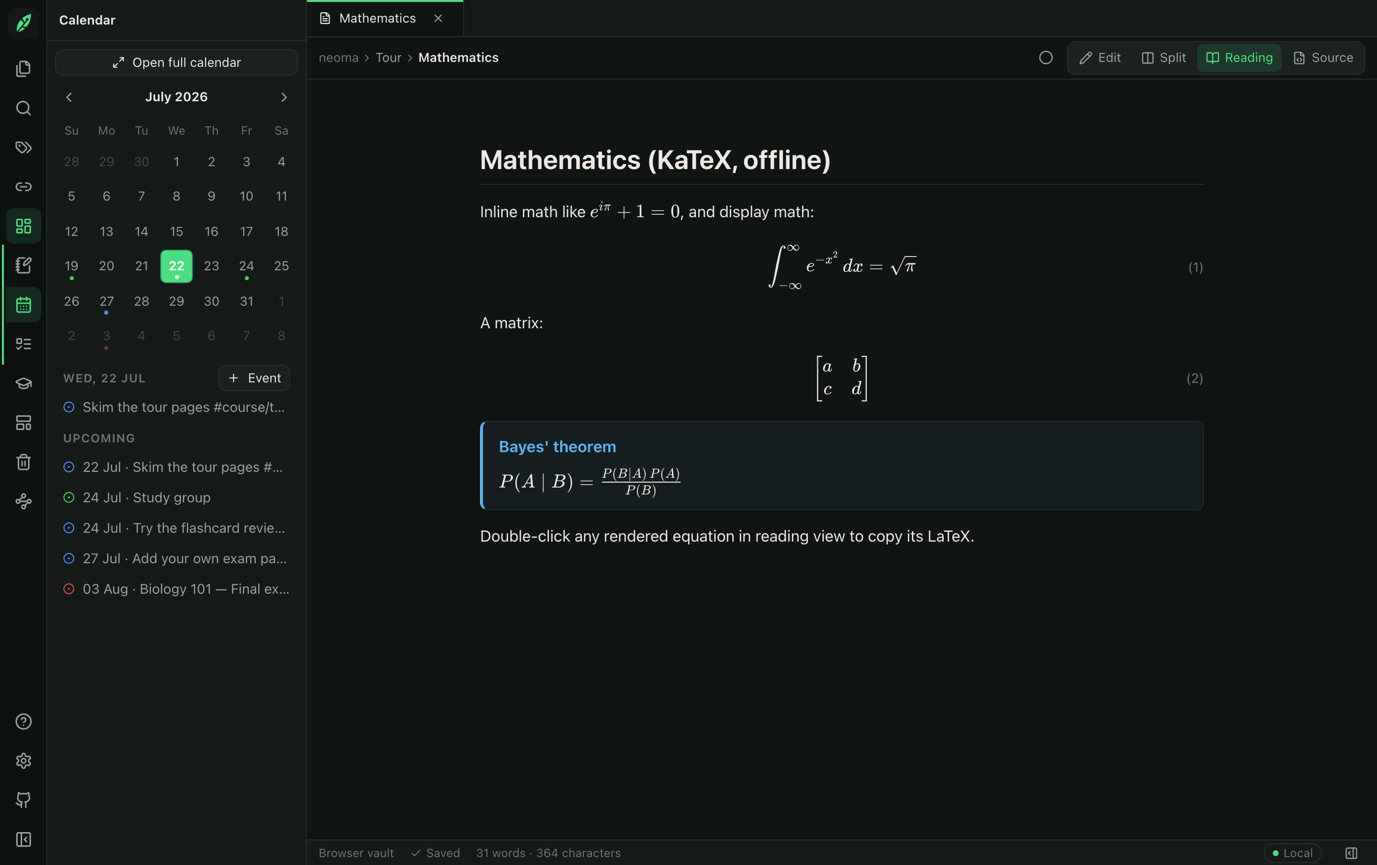 Calendar view with events